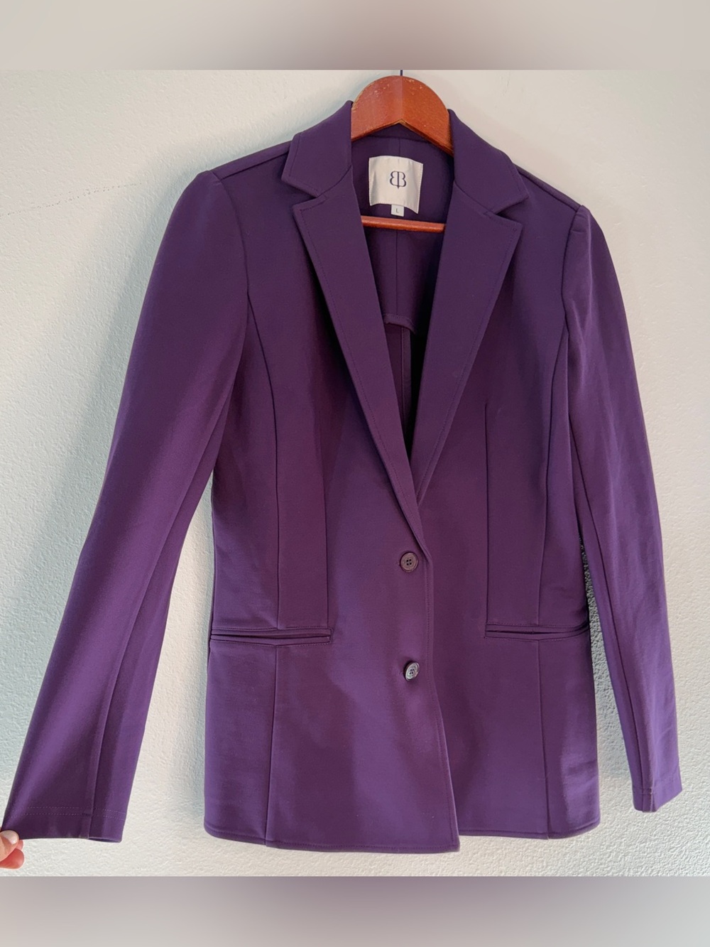 Betabrand Classic Blazer Stretch Ponte Knit Professional Purple Solid Office L